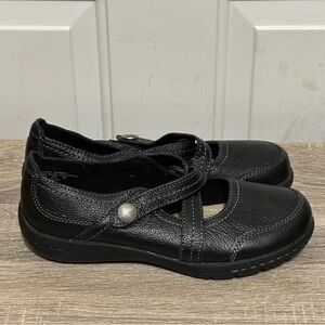 Thom McAn Womens Davney Black Leather Mary Jane Comfort Shoes Slip On Size 7.5 M